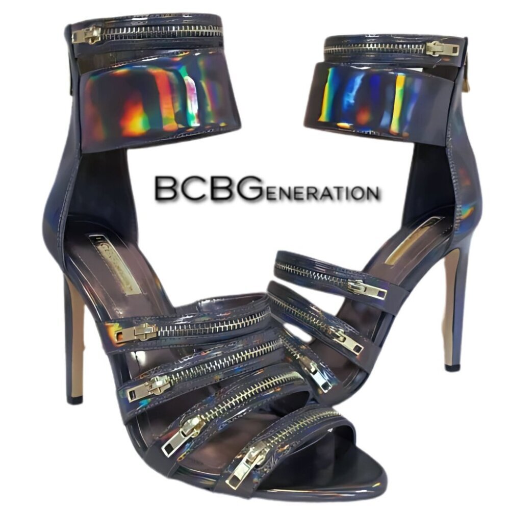 BCBGeneration Black Casey Sexy Metallic Shimmer Party Heels Shoes 6.5 NEW IN BOX